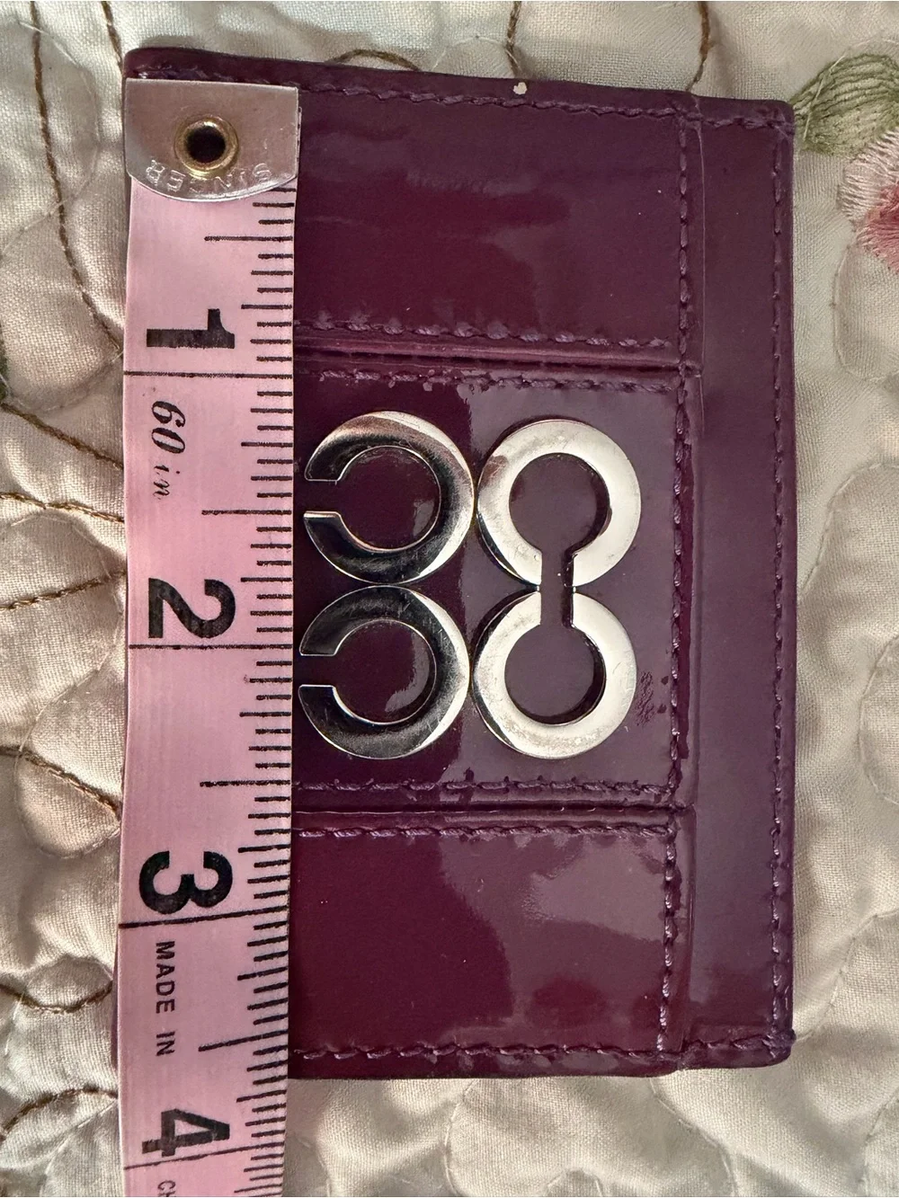 Coach Patent Leather Card Holder Plum Burgundy Signature C 4 compartments
